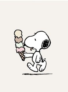 a drawing of a snoopy eating an ice cream cone with the caption, i love you