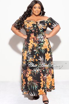 Polyester% 96 Spandex% 4 Model is wearing 1x Plus Size Summer Dresses For Wedding Guest, Floral Plus Size Dresses, Chic And Curvy, Plus Size Summer Dresses, Black Floral Print, Plus Size Summer, Tiered Maxi Dress, Plus Size Shorts, Black Beauty