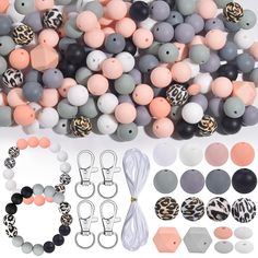 several different types of beads and earring wires on a white background with other accessories