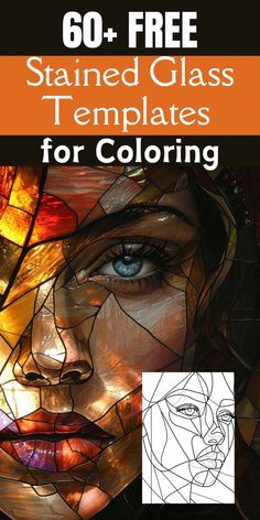 an image of a woman's face with the title, 60 free stained glass templates for coloring