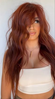 Sandy Copper Hair, 2024 Copper Hair, Brassy Red Hair, Light Hair Color Ideas For Latinas, Mid Red Hair, Copper Hair With Hazel Eyes, Cowgirl Copper Hair With Money Piece, Peachy Red Hair, Cooper Hair With Blonde Peekaboo