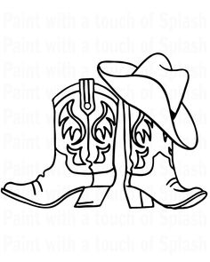 cowboy boots with hat and lasso on the heel coloring page for kids, printable