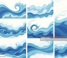 blue and white water waves in four different angles, each with an individual's own image