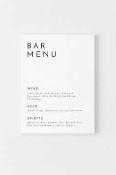 the bar menu is displayed on a white surface