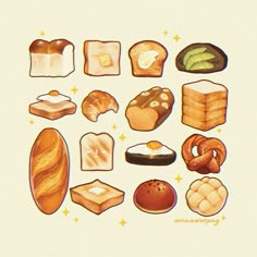 an illustration of bread and other food items