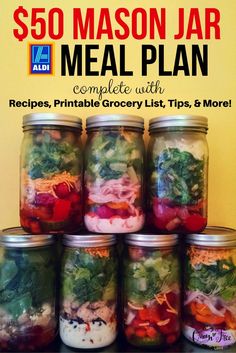 mason jar meal plan complete with printable grocery list, tips and more for $ 50