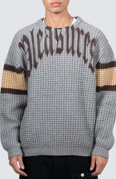 An Old English logo and sporty sleeve stripes give this cozy, relaxed-fit wool-blend sweater a vintage-meets-modern vibe. Pullover style Crewneck Long sleeves 65% wool, 30% nylon, 5% spandex Dry clean Imported English Logo, Chunky Wool, Modern Vibe, Wool Blend Sweater, Old English, Pullover Styling, Heather Grey, Wool Blend, Nordstrom