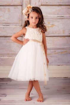 Flower girl dresses from Zola Simple Flower Girl, Simple Flower Girl Dresses, Ivory Flower Girl Dress, Champagne Rose, Ivory Flower, Simple Flower