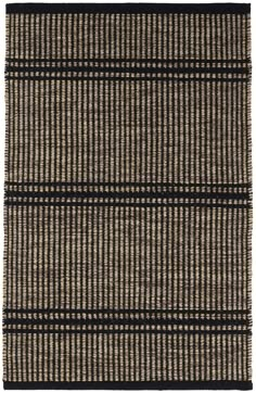 a black and white rug with vertical stripes on the bottom, in two different colors