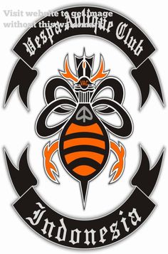 an orange and black bee with the words bespa antique club in it's center