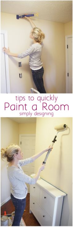 two pictures with the words tips to quickly paint a room and simply painting on it