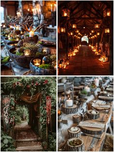 a collage of photos with candles and decorations