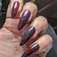 Dark Nailart Art Designs, Navy Red Nails, Dark Abstract Nails, Black Maroon Nails, Blue And Maroon Nails, Dark Blue And Red Nails, Navy Blue And Red Nails, Red And Navy Nails, Light Blue And Red Nails