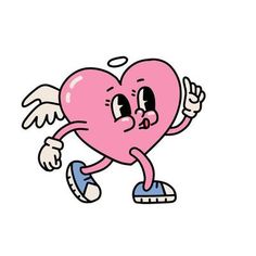 a cartoon heart running with wings