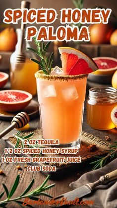 an advertisement for a tropical drink with oranges and honey