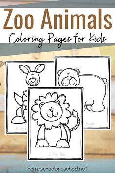 zoo animals coloring pages for kids with the title overlay that reads, zoo animals coloring pages for kids