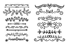 hand drawn doodle design elements in different styles and sizes, including decorative designs on white paper