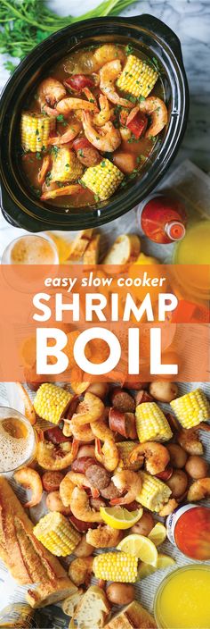 easy slow cooker shrimp boil with corn on the cob