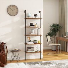 a living room filled with furniture and a clock on the wall