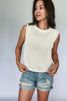 The Tiny Details Ivory Knitted Sleeveless Top Knitted Sleeveless Top, Womens Apparel, Knitted Top, Open Weave, Top For Women, Sweater Sale, Sell Out, Top Sales, Color Ivory