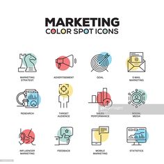 marketing color spot icons set on white background