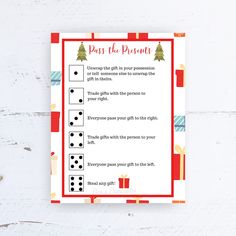 a printable christmas party pass the present game