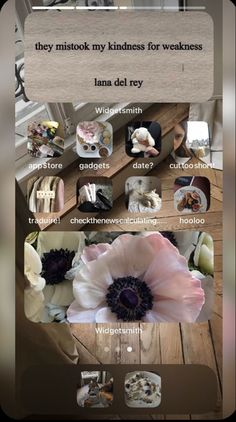 the menu for an app that shows different things on it, including flowers and other items