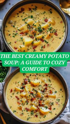 Cozy up with a bowl of the creamiest, most comforting potato soup! 🥔✨ This easy, homemade recipe is packed with tender potatoes, a buttery, garlic-infused base, and creamy goodness. Ready in under an hour, it's the perfect warm-up meal for chilly days and can be topped with cheese, chives, or crispy bacon for extra flavor. Ideal for weeknight dinners or family gatherings, this creamy potato soup is a must-try for any soup lover! 🍲 #PotatoSoup #ComfortFood #EasyRecipes #SoupSeason #Creamy Potato Soup With Spam, Ham And Cheesy Potato Soup, Instapot Potato Soup Recipes, Soup Using Half And Half, Creamy Potato Cheese Soup, Ip Potato Soup, Delicious Potato Soup, Cream Potatoes Soup Recipe