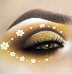 Floral Eye Makeup, Arched Brows, Yellow Makeup, White Liner, Romantic Fashion, Face Paint Makeup, Kids Makeup, Professional Makeup Brushes