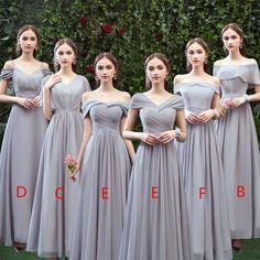 bridesmaid dresses with off the shoulder sleeves and floor length, in different colors