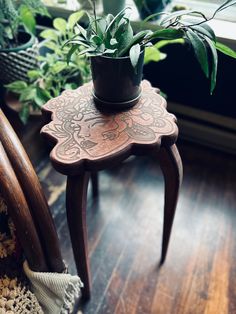 a potted plant sitting on top of a wooden table