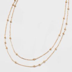 Elegantly adorn your neck with the Gold 2-Row Satellite Chain Necklace from A New Day™. This two-row necklace features satellite chains for a beautiful look that's perfect for everyday wear or special occasions. Offering a comfortable fit with the lobster claw clasp closure and an extender chain, this necklace makes a perfect choice for gifting and accessorizing, and the nickel-free construction makes it great for sensitive skin. A New Day™: Style that goes wherever you do. Cotton Dress Indian, The Lobster, Dress Indian, Jewelry Accessories Ideas, Accessories Ideas, The Gold, A New Day, Cotton Dress, Lobster Claw