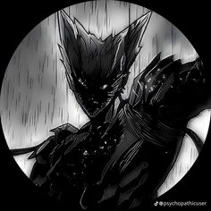 a black and white photo of a demon in the rain