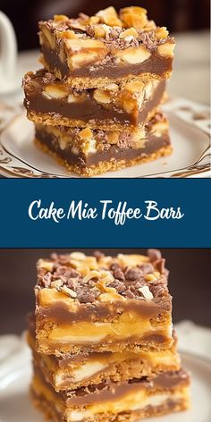 These Cake Mix Toffee Bars are a decadent, buttery treat made with just a few ingredients! Using a cake mix base, these bars are layered with chocolate and crunchy toffee bits, making them irresistibly delicious. They’re perfect for parties, holiday gatherings, or as a simple dessert to whip up anytime. Cake Mix Toffee Bars, Granny Cake, Recipes With Ground Turkey, Quick And Easy Weeknight Dinners, Recipe Slow Cooker, Toffee Bars, Caramel Bits, Dessert Bar Recipe, Vegetarian Cake