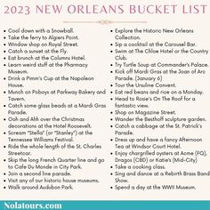 the 2012 new orleans bucket list is shown in blue and white with pink lettering on it