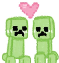 an image of two green cartoon characters with pink heart in the background and text that says love