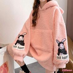 Qteee - Premium Oversized Hoodie with Adorable RABBIT Ears and Convenient Pocket Oversized Kawaii Hoodie For Fall, Oversized Kawaii Sweatshirt For Winter, Oversized Kawaii Winter Sweatshirt, Oversized Cute Hooded Sweatshirt, Cute Oversized Hooded Sweatshirt, Cute Oversized Hoodie For Fall, Kawaii Winter Hoodie For Loungewear, Cute Oversized Hoodie Outerwear, Cute Winter Hoodie For Loungewear