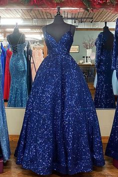 Ball Gown Dresses Elegant Princess, Prom Dresses Bigger Girl, Prom Styles, Enchanting Dress, Blue Champagne, Navy Blue Prom Dresses, Prom Dresses Long Pink, Long Formal Dress, Sequin Formal Dress