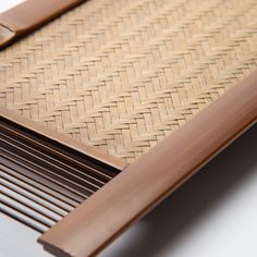 a close up view of a table made out of bamboo