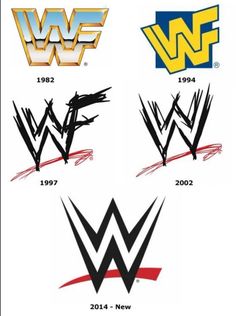 four different logos from the wwf wrestling world championships in 1994, 2012, and 2013