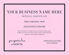 a pink certificate with black border on it