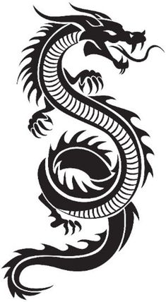 a black and white dragon tattoo design