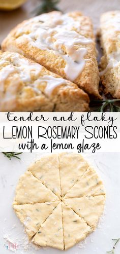 lemon rosemary scones with a glass of orange juice on the side and in front