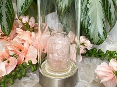 Pink-Rose-Quartz-Crystal-Water-Bottle-Glass Crystal Water Bottle, Glass Water Bottles, Crystal Bottle, Crystal Water, Glass Water Bottle, Energy Work, Glass Crystal, Clear Quartz, Crystal Glass