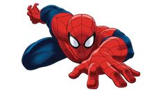 the spider man cartoon character is flying in the air with his hands out and eyes wide open