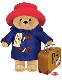 Paddington Bear  Soft Toy with Paperboard Suitcase - The Country Christmas Loft Red Wellies, Oso Paddington, Paddington Station, Duffel Coat, Stuffed Bear, Paddington Bear, Bear Stuffed Animal, Red Hat, Red Hats