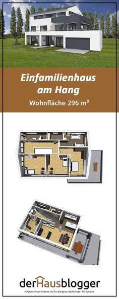 the floor plan for a modern house with two levels and three rooms, in germany