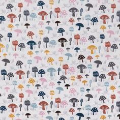 a white background with colorful mushrooms on it