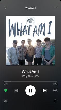 an mp3 player with the words what am i and two men standing next to each other