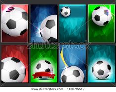 soccer balls with banners on them